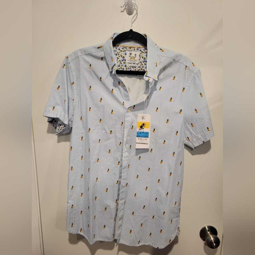 Blue Striped Shirt with Pineapple Print